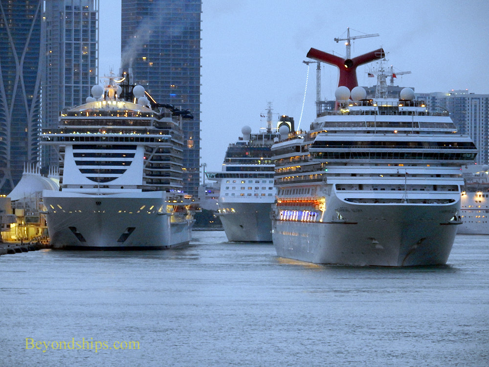 Cruise ships Carnival Glory, MSC Seaside and Celebrity Equinox