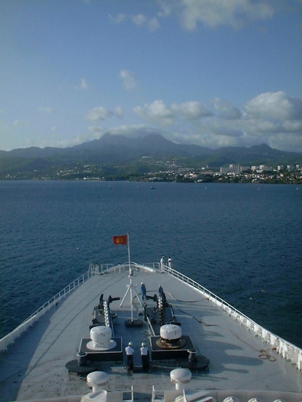 QE2, Queen Elizabeth 2, ocean liner, in Martinique
