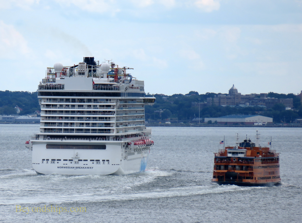 Norwegian Breakaway cruise ship with Staten Island Ferry